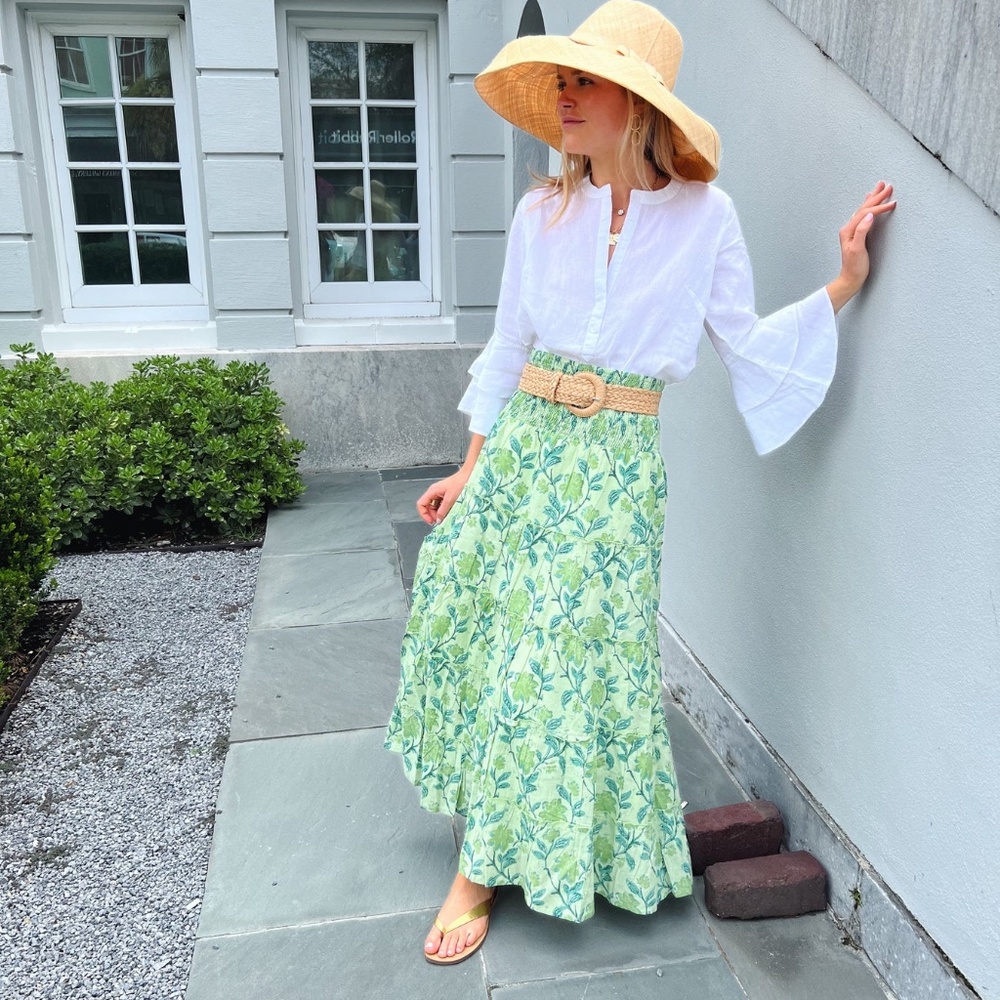 ISO Green Printed Madison Mathews Maxi Skirt